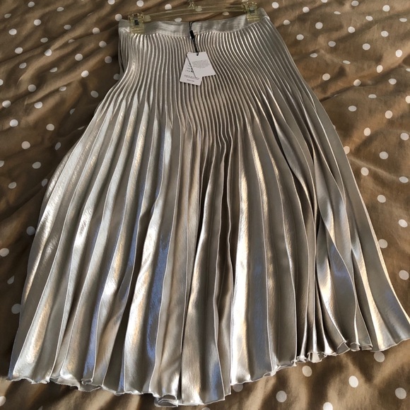 Reiss metallic silver midi pleats skirt - Picture 2 of 3